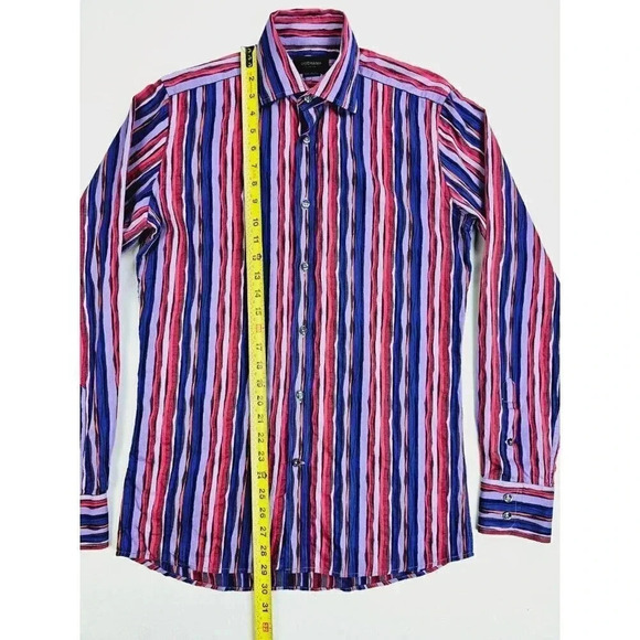 Duchamp London Size 15 Mens Multi Color Striped Spread Collar Cotton Men's Shirt - Picture 11 of 12